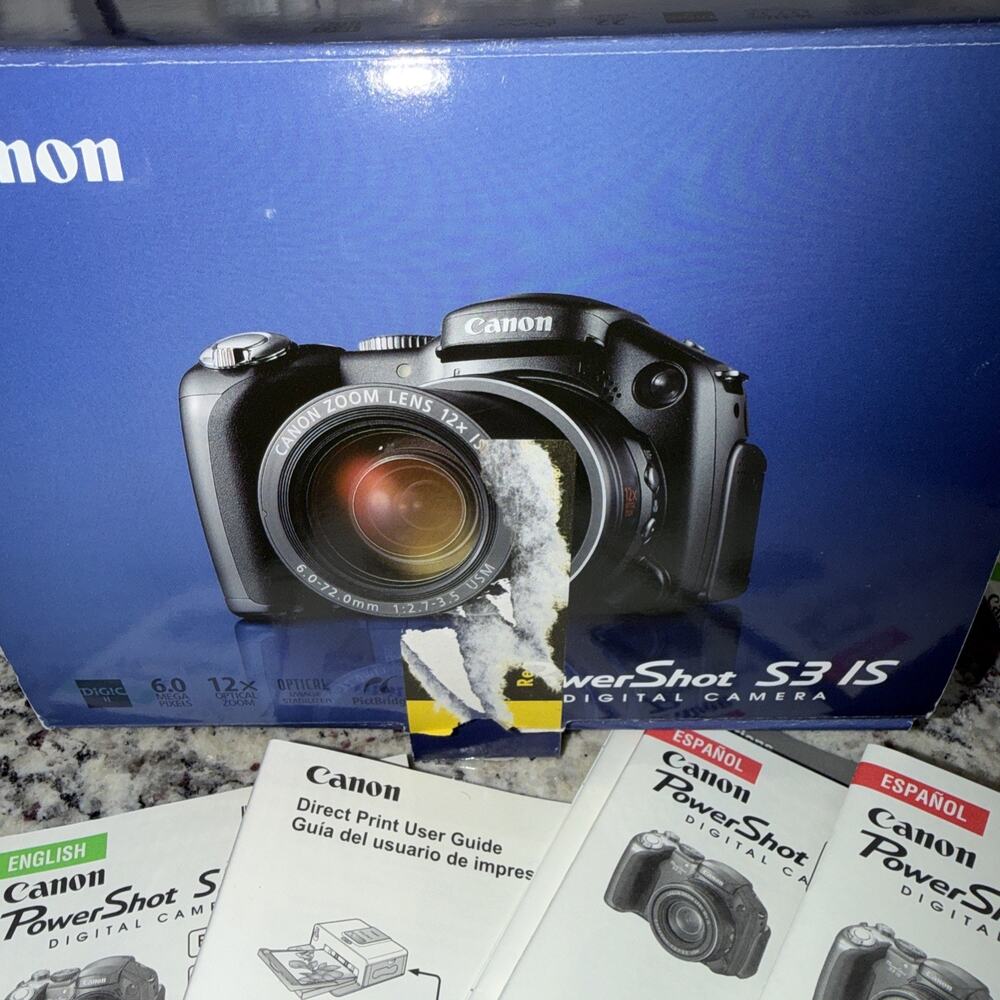 Canon PowerShot S3 IS 6.0MP Digital Camera Black In Box For Parts Not Working - Picture 6 of 10